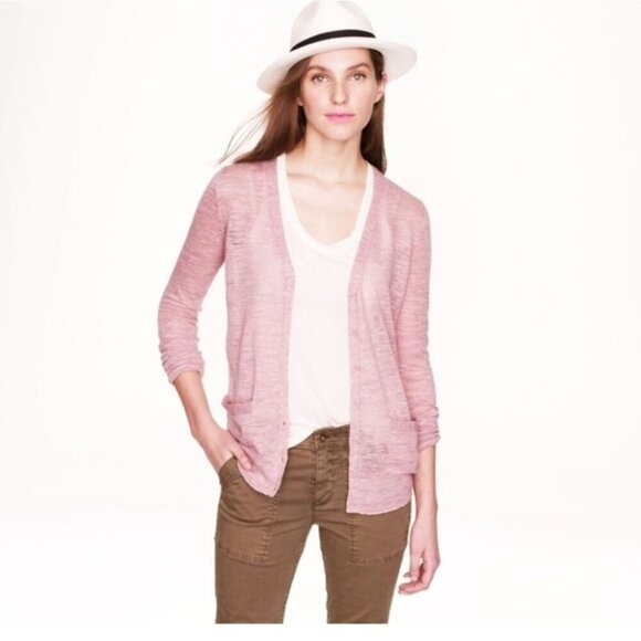 J. CREW | marled linen cardigan pink sz S - Picture 2 of 3